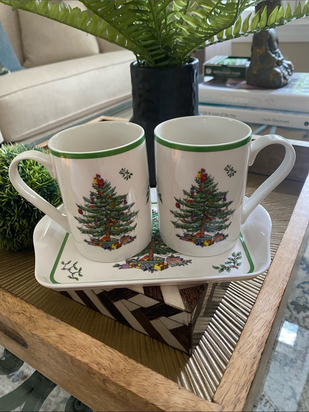 SPODE BY PIMPERNEL CHRISTMAS TREE MUG & TRAY SET
